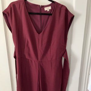 Maroon jumpsuit with pockets and tie